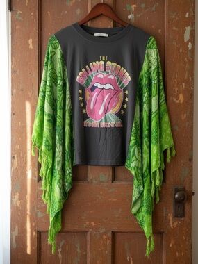 Rolling Stones Graphic Upcycled T Shirt Flowy Sleeves Band Festival Concert